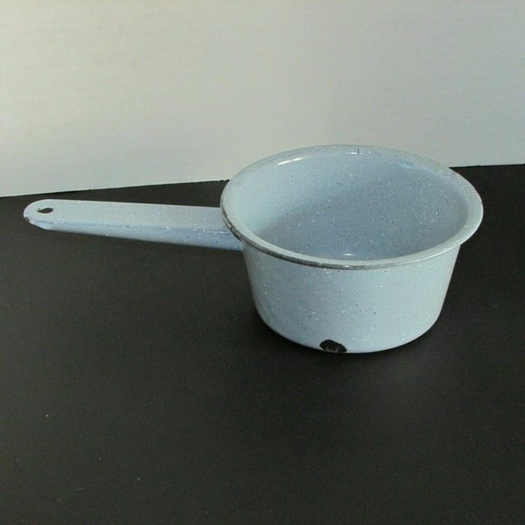 Vintage Enamel Saucepan Speckled Gray Chippy Pot Enamelware Rustic Farmhouse - Picture 3 of 9